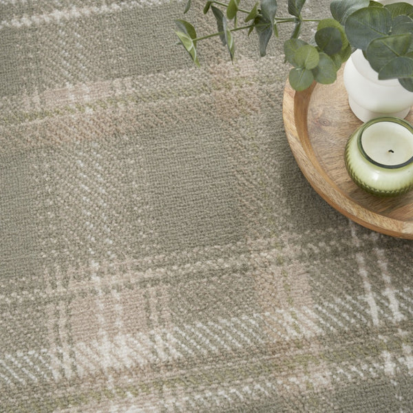 HomeRoots 6' Olive Green and Ivory Plaid Area Rug - Cozy, Durable Design Perfect for Family Spaces and More 8' Round 569863