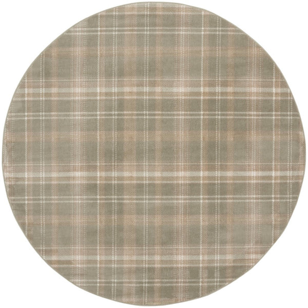 HomeRoots 6' Olive Green and Ivory Plaid Area Rug - Cozy, Durable Design Perfect for Family Spaces and More 8' Round 569863