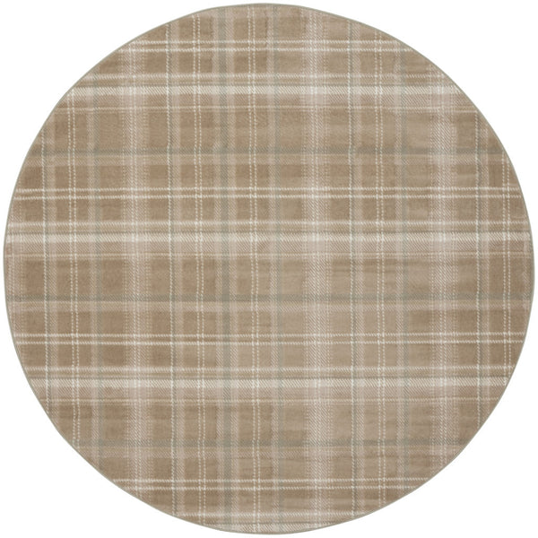 Homeroots 8' Taupe And Ivory Plaid Round Rug  Polypropylene 569864