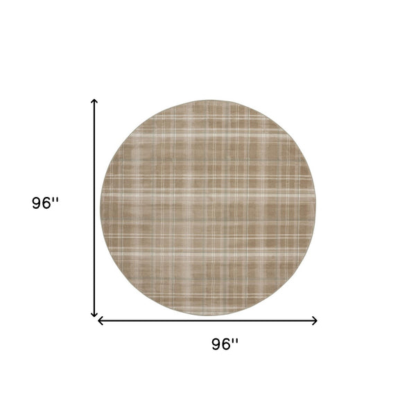 Homeroots 8' Taupe And Ivory Plaid Round Rug  Polypropylene 569864