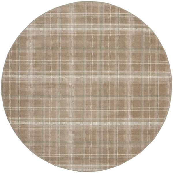 Homeroots 8' Taupe And Ivory Plaid Round Rug  Polypropylene 569864