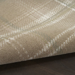 HomeRoots 8' Taupe and Ivory Plaid Rug - Durable, Family-Friendly Floor Covering for Cozy Living Spaces 8' Round 569864