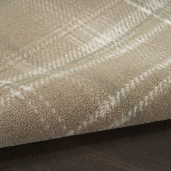 HomeRoots 8' Taupe and Ivory Plaid Rug - Durable, Family-Friendly Floor Covering for Cozy Living Spaces 8' Round 569864