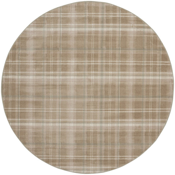 HomeRoots 8' Taupe and Ivory Plaid Rug - Durable, Family-Friendly Floor Covering for Cozy Living Spaces 8' Round 569864