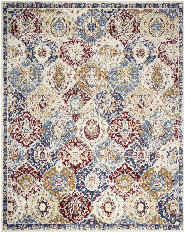 Homeroots 9' X 12' Ivory Red And Blue Geometric Distressed Area Rug  Polypropylene 569866