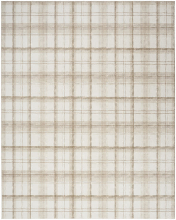 Homeroots 9' X 12' Ivory Plaid Power Loom Area Rug  Polypropylene 569867
