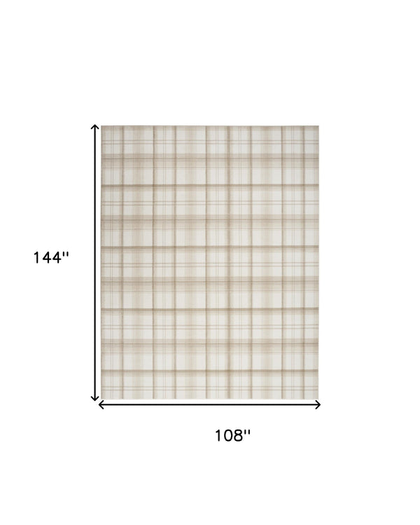 Homeroots 9' X 12' Ivory Plaid Power Loom Area Rug  Polypropylene 569867