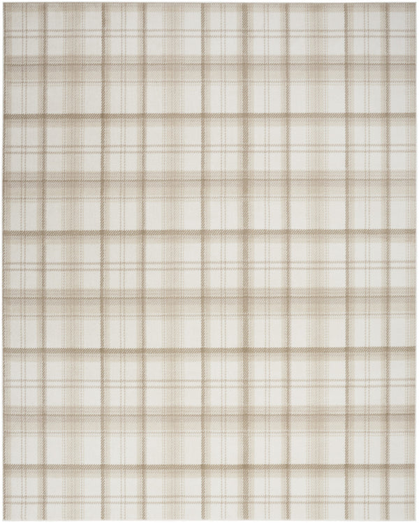 Homeroots 9' X 12' Ivory Plaid Power Loom Area Rug  Polypropylene 569867