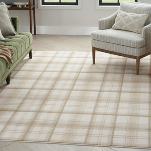 Homeroots 9' X 12' Ivory Plaid Power Loom Area Rug  Polypropylene 569867