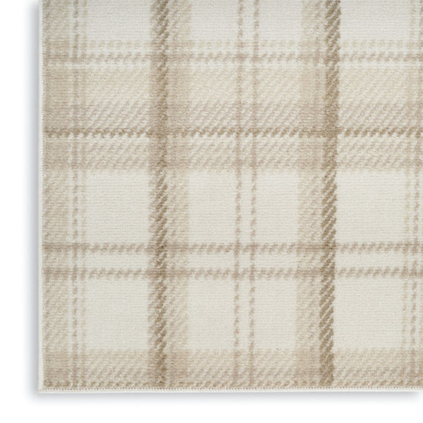 HomeRoots 8' Ivory Plaid Round Rug - Timeless Power-Loomed Design for Classic Elegance in Any Space 9' X 12' 569867