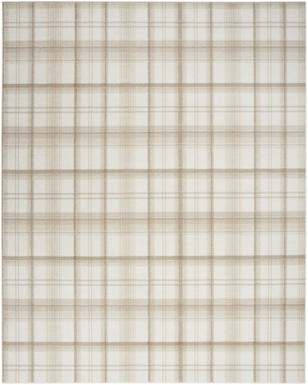 HomeRoots 8' Ivory Plaid Round Rug - Timeless Power-Loomed Design for Classic Elegance in Any Space 9' X 12' 569867