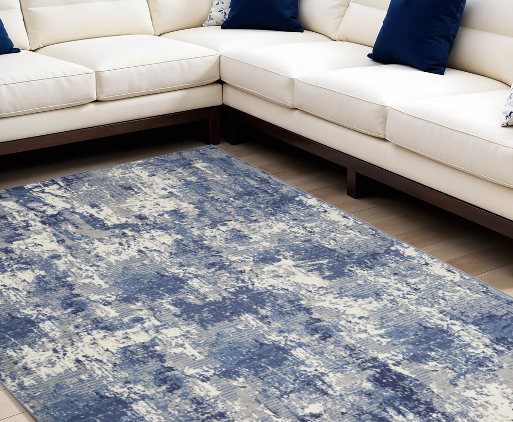 Homeroots 9' X 12' Blue Abstract Power Loom Area Rug  Polypropylene 569869