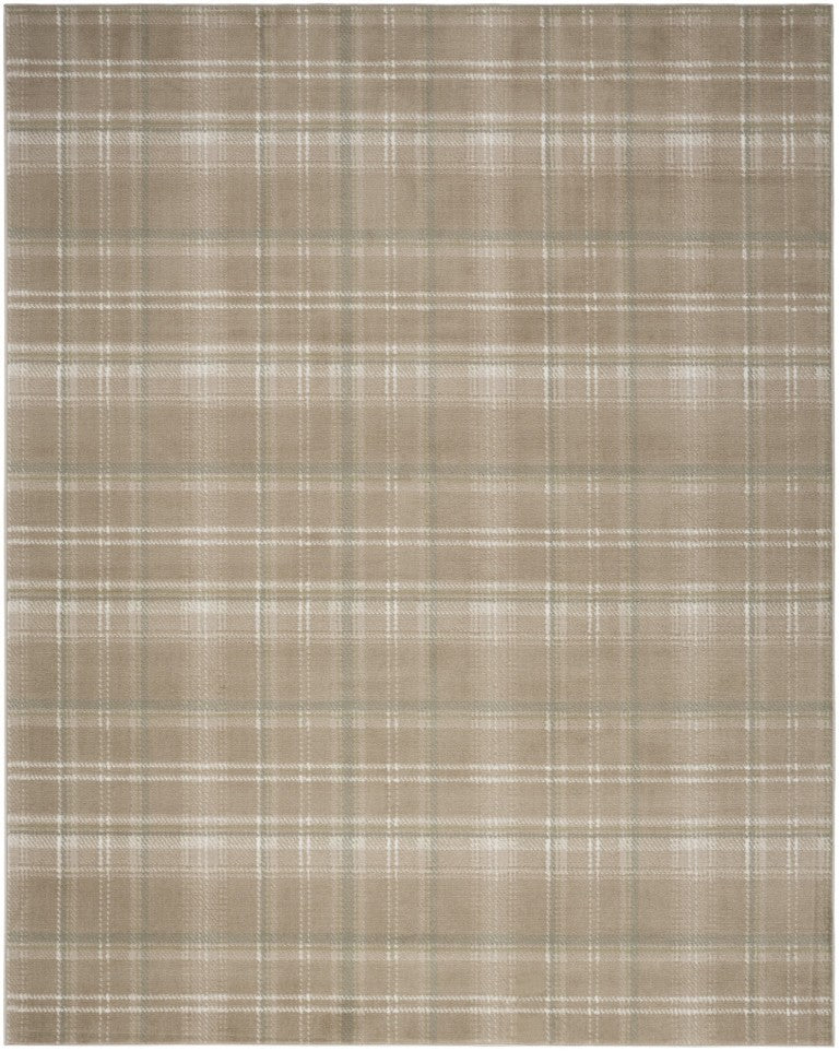 Tan Plaid Polypropylene Area Rug Low Pile Cottage Style for Living and Dining Rooms