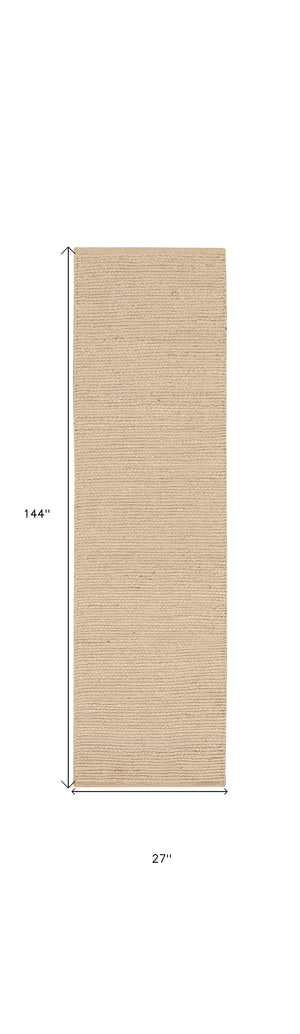 Homeroots 12' Beige Jute Hand Woven Runner Rug  Jute 569875