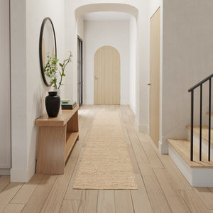 HomeRoots 10' Handcrafted Beige Jute Runner Rug - Natural Elegance for Hallways, Kitchens, and Entryways 12' Runner 569875