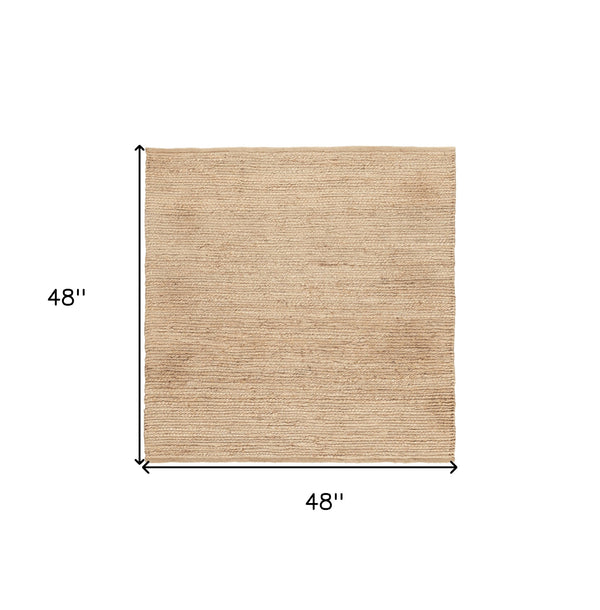 Homeroots 4' Beige Jute Hand Woven Square Rug  Jute 569880