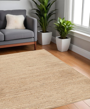 Homeroots 5' Beige Jute Hand Woven Square Rug  Jute 569885