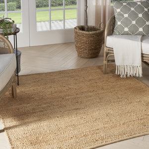 HomeRoots 5' Hand-Woven Beige Jute Rug - Natural Elegance, Versatile Design for Any Room's Cozy Atmosphere 5' Square 569885