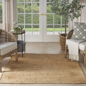 HomeRoots 5' Hand-Woven Beige Jute Rug - Natural Elegance, Versatile Design for Any Room's Cozy Atmosphere 5' Square 569885