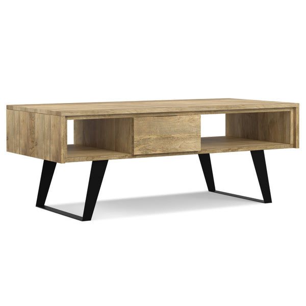English Elm Lowry Natural Mango Wood Coffee Table with Drawers & Open Storage, Industrial Metal Legs, 48" Wide B136P203463