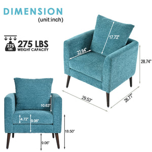 English Elm Teal Barrel Accent Chair in Chenille Fabric with Removable Cover, Waist Pillow & Solid Wood Legs W1028P212846