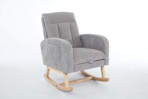 English Elm Modern Upholstered Rocking Chair With Solid Wood Legs, High Backrest, Side Pocket For Comfort & Style P1 W2725P276819-GIGA