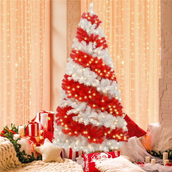 English Elm 6ft Candy Cane Christmas Tree with 300 Warm White LEDs, 904 Bendable Branches, Easy Assemble Joyfully Festive Decor N710P181789J
