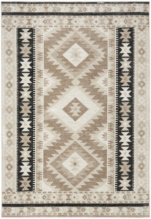 Homeroots 5' Geometric Flatweave Area Rug In Beige, Black & Tan – Durable, Stylish, Stain-resistant Design!  Polyester 569900