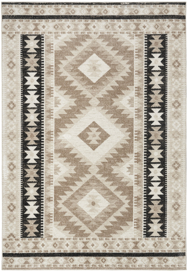 Homeroots 5' Geometric Flatweave Area Rug In Beige, Black & Tan – Durable, Stylish, Stain-resistant Design!  Polyester 569900