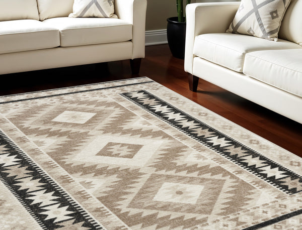 Homeroots 5' Geometric Flatweave Area Rug In Beige, Black & Tan – Durable, Stylish, Stain-resistant Design!  Polyester 569900