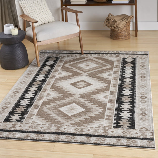 Homeroots 5' Geometric Flatweave Area Rug In Beige, Black & Tan – Durable, Stylish, Stain-resistant Design!  Polyester 569900