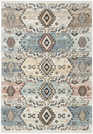 Homeroots 5' Geometric Flatweave Area Rug In Ivory Tan & Blue - Stain Resistant, Durable, Stylish Home Accent  Polyester 569901