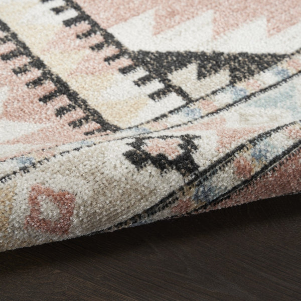 Homeroots 5' X 7' Ivory Pink & Black Geometric Flatweave Area Rug - Durable, Stain Resistant, Bohemian Style  Polyester 569902