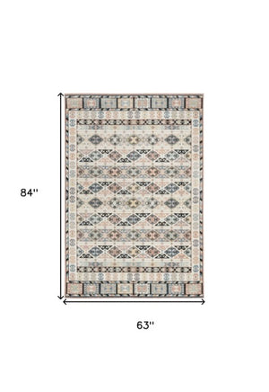 Homeroots 5' Geometric Ivory Tan & Black Flatweave Area Rug - Stain Resistant, Durable & Stylish For Any Room  Polyester 569903