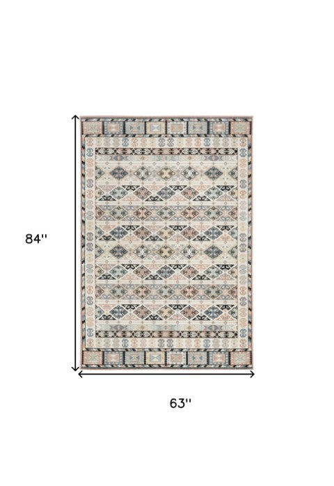 Homeroots 5' Geometric Ivory Tan & Black Flatweave Area Rug - Stain Resistant, Durable & Stylish For Any Room  Polyester 569903