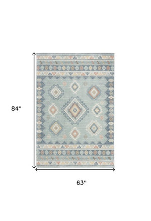 Homeroots 5' Geometric Flatweave Area Rug In Blue & Orange – Stylish, Durable & Stain Resistant For Any Room 5' X 7' Polyester 569904