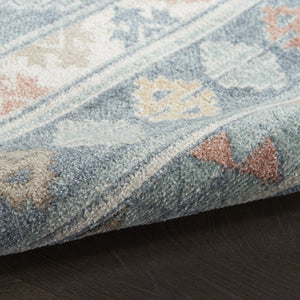 Homeroots 5' Geometric Flatweave Area Rug In Blue & Orange – Stylish, Durable & Stain Resistant For Any Room 5' X 7' Polyester 569904