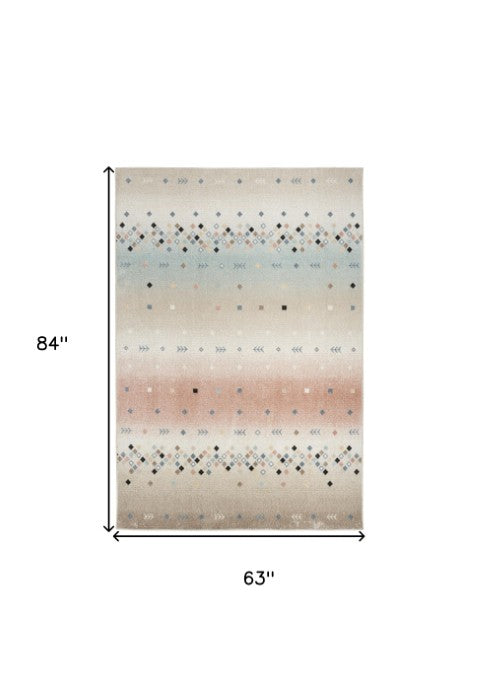 Homeroots 5' Tan Orange And Ivory Geometric Flatweave Area Rug - Durable, Stain Resistant, Perfect For Kids & Pets 5' X 7' Polyester 569905