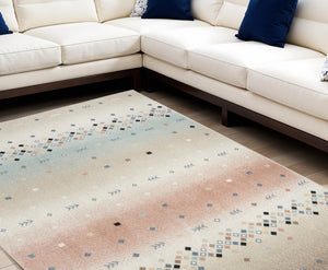 Homeroots 5' Tan Orange And Ivory Geometric Flatweave Area Rug - Durable, Stain Resistant, Perfect For Kids & Pets 5' X 7' Polyester 569905