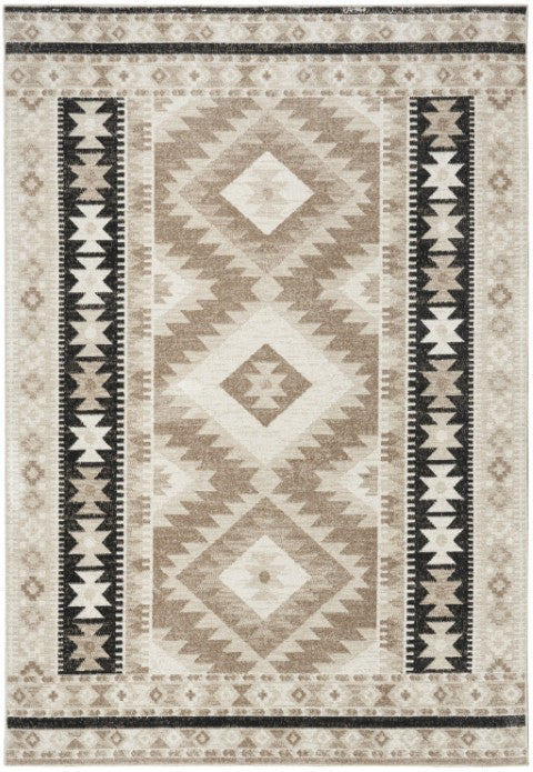 Homeroots 7' Beige Black And Tan Geometric Area Rug - Stain Resistant, Durable, Stylish Flatweave For Homes  Polyester 569906