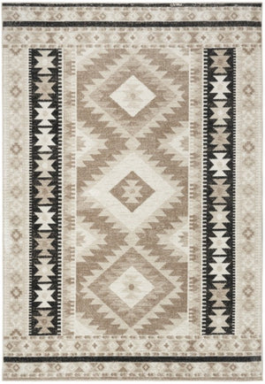 Homeroots 7' Beige Black And Tan Geometric Area Rug - Stain Resistant, Durable, Stylish Flatweave For Homes  Polyester 569906