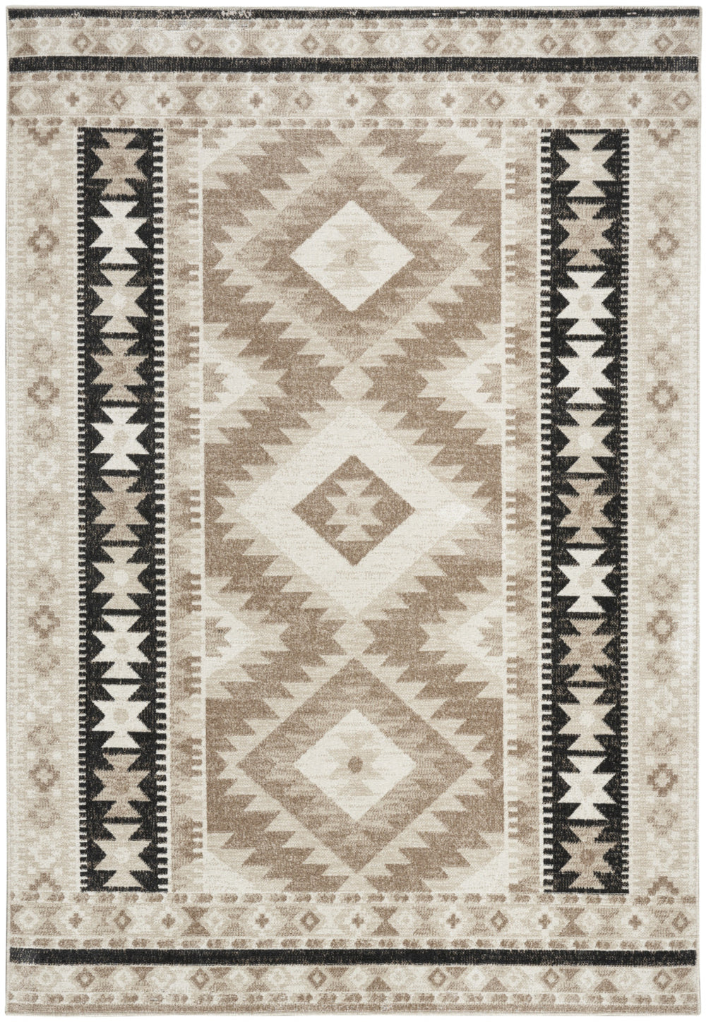 Homeroots 7' Beige Black And Tan Geometric Area Rug - Stain Resistant, Durable, Stylish Flatweave For Homes  Polyester 569906