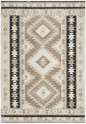 Homeroots 7' Beige Black And Tan Geometric Area Rug - Stain Resistant, Durable, Stylish Flatweave For Homes  Polyester 569906