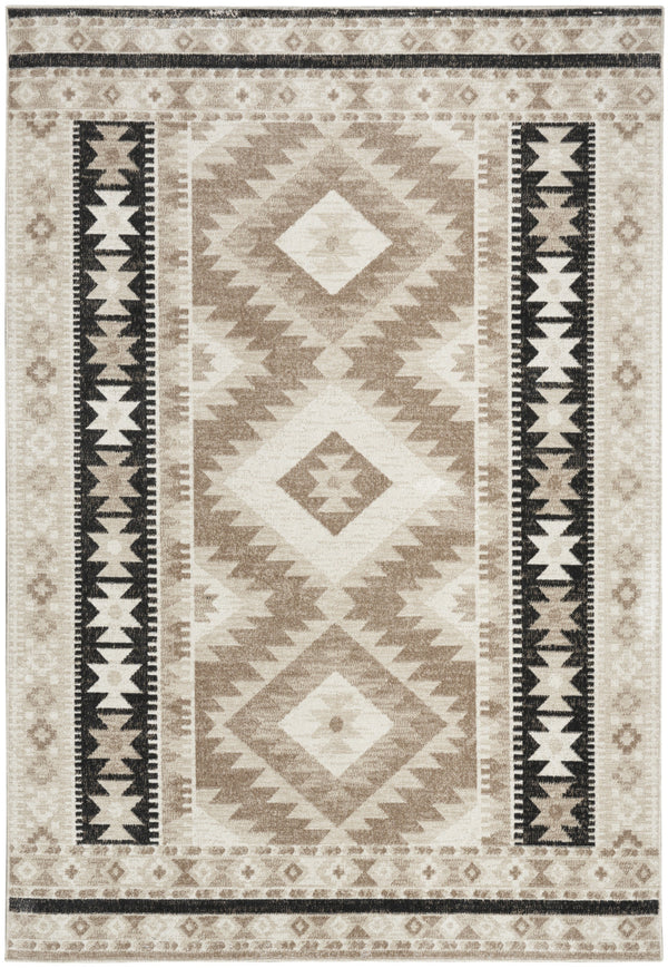 Homeroots 7' Beige Black And Tan Geometric Area Rug - Stain Resistant, Durable, Stylish Flatweave For Homes  Polyester 569906