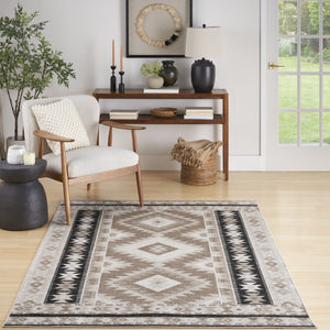 Homeroots 7' Beige Black And Tan Geometric Area Rug - Stain Resistant, Durable, Stylish Flatweave For Homes  Polyester 569906