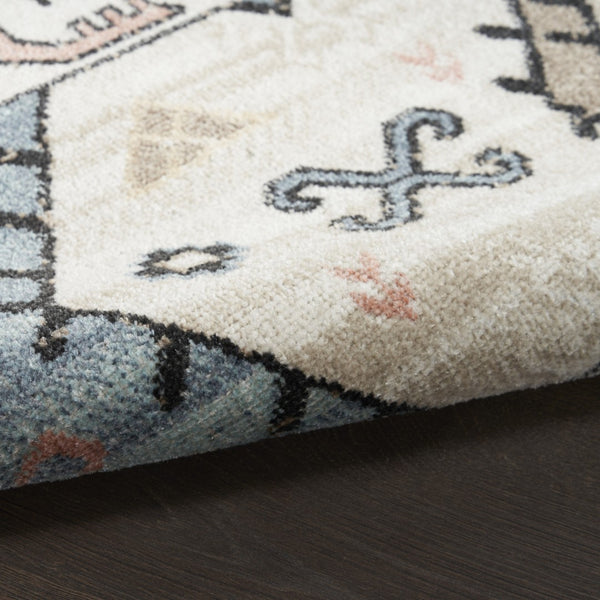 Homeroots 7' X 9' Ivory Tan & Blue Geometric Flatweave Area Rug - Durable, Stain-resistant, Boho Style Decor  Polyester 569907