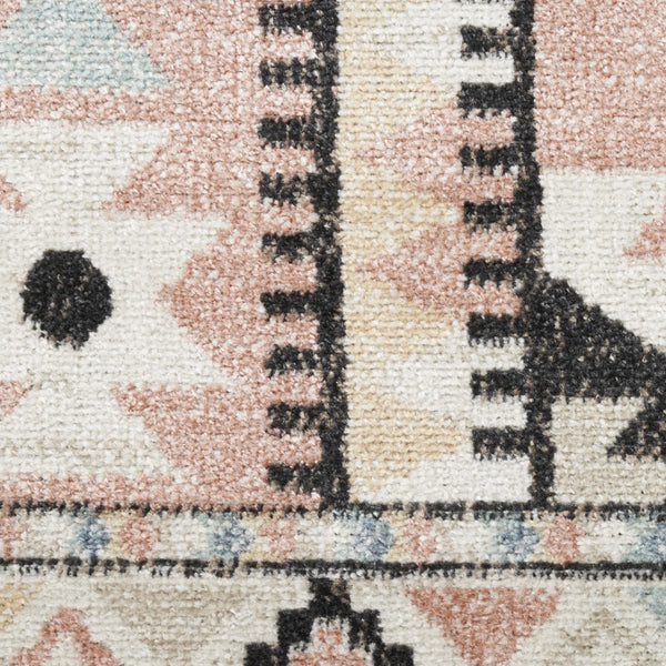 Homeroots 7' X 9' Stylish Ivory Pink And Black Geometric Flatweave Rug - Durable, Stain Resistant, Bohemian Charm  Polyester 569908