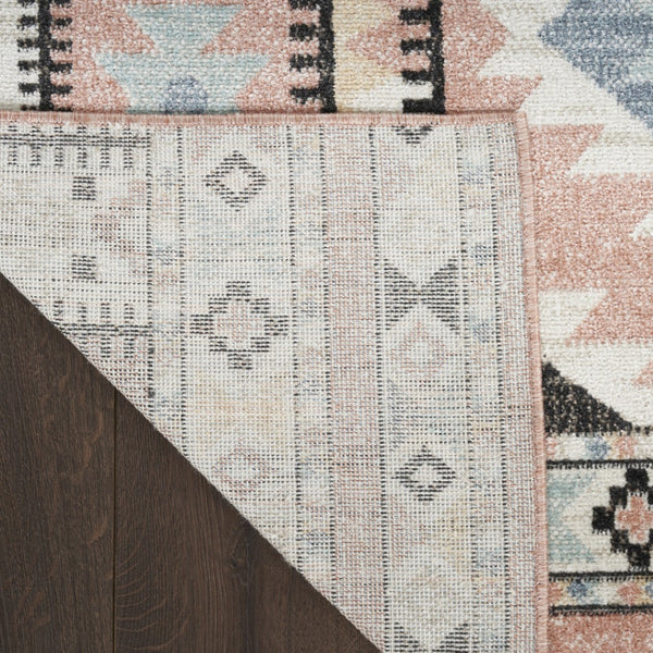 Homeroots 7' X 9' Stylish Ivory Pink And Black Geometric Flatweave Rug - Durable, Stain Resistant, Bohemian Charm  Polyester 569908