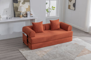 English Elm UNITED modular foldable sofa with metal frame, corduroy upholstery, side pocket & quick assembly convenience Orange W1568P374079