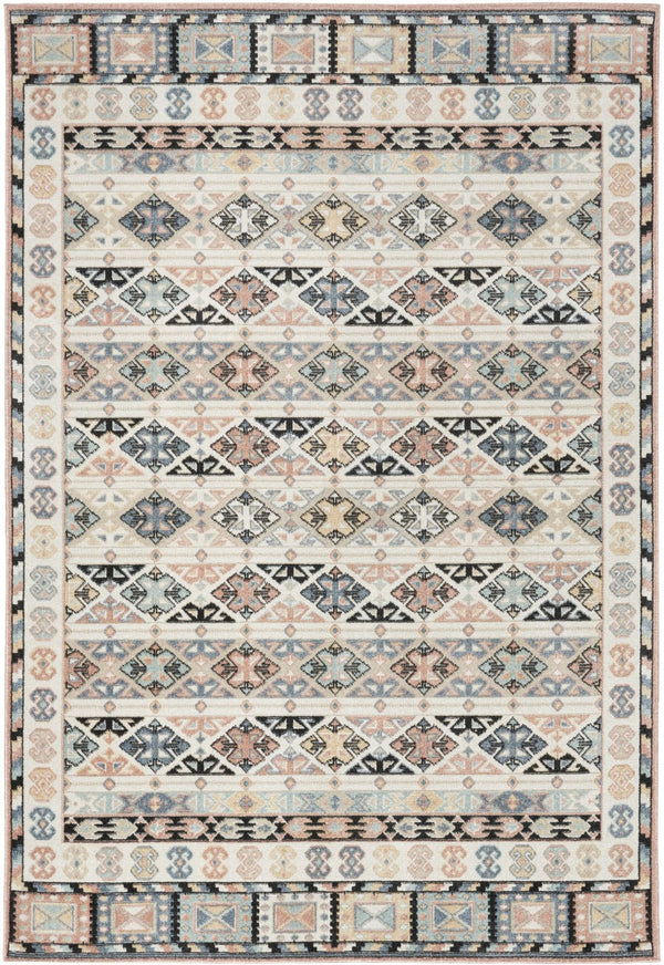 Homeroots 7' Geometric Flatweave Area Rug In Ivory Tan & Black - Durable, Stain Resistant, Perfect For Homes!  Polyester 569909